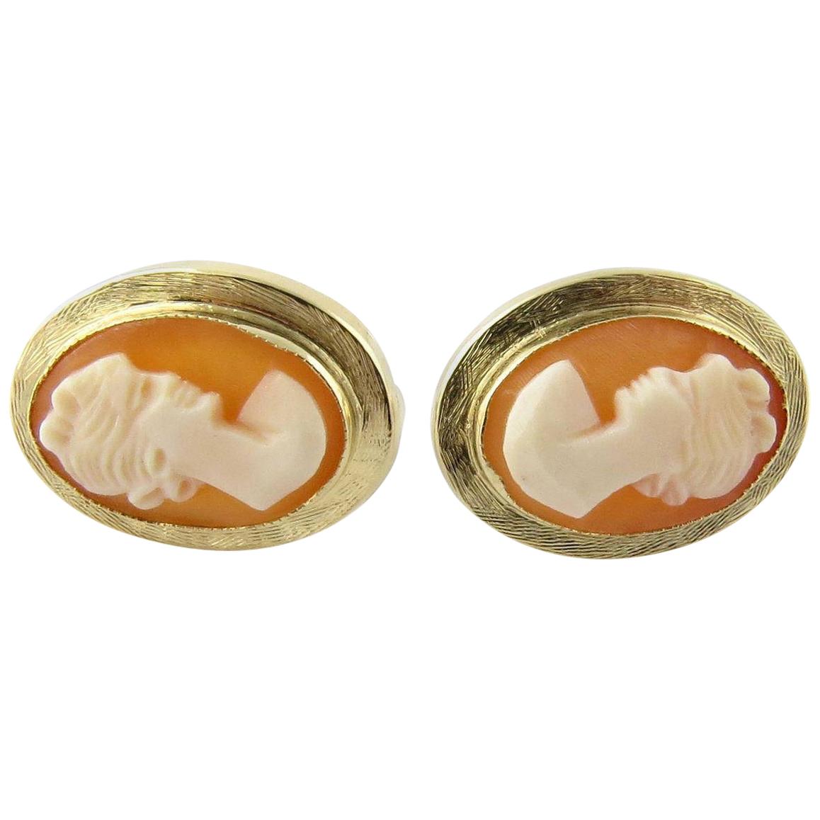 14 Karat Yellow Gold Cameo Florentine Earrings for Pierced Ears