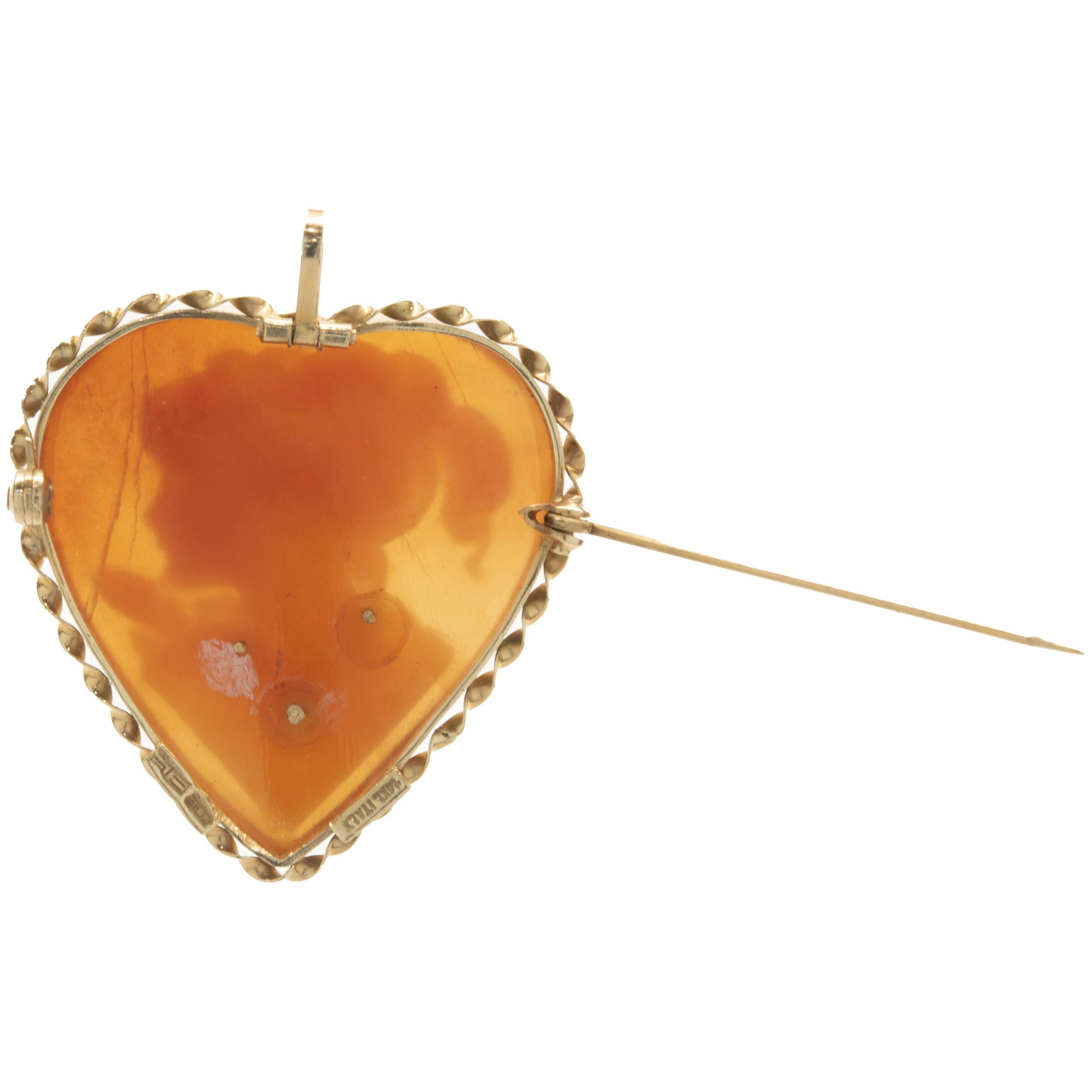 14 Karat Yellow Gold Cameo Heart Pin In Excellent Condition For Sale In Scottsdale, AZ