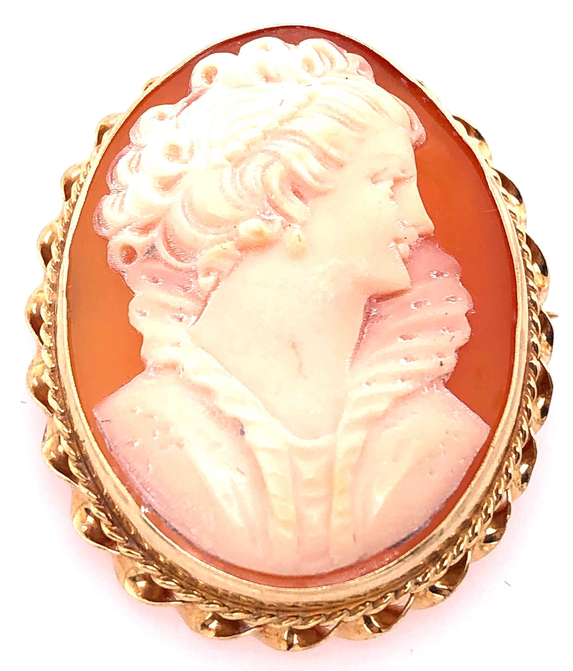 Contemporary 14 Karat Yellow Gold Cameo of Woman's Profile Pendant and Brooch For Sale