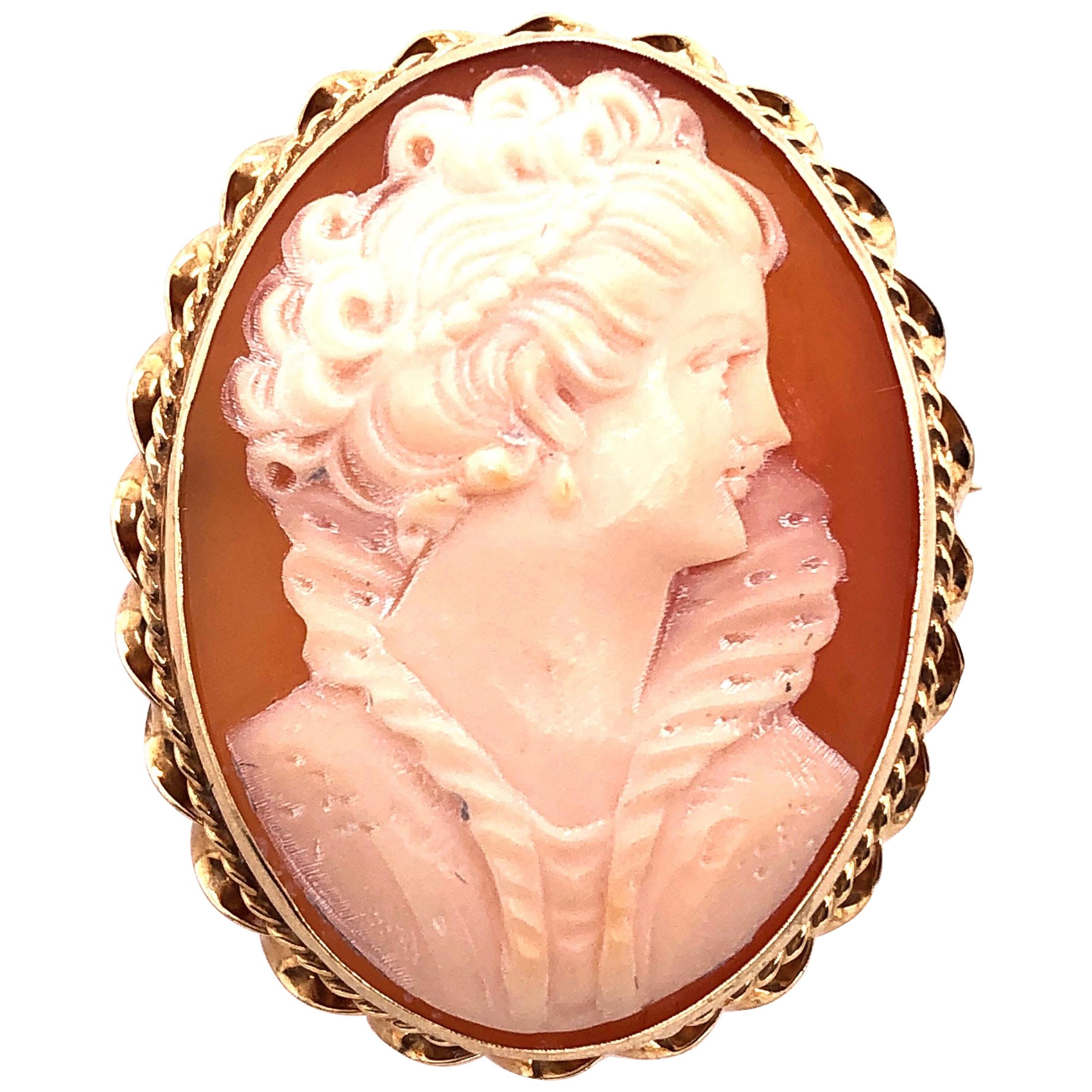 14 Karat Yellow Gold Cameo of Woman's Profile Pendant and Brooch
