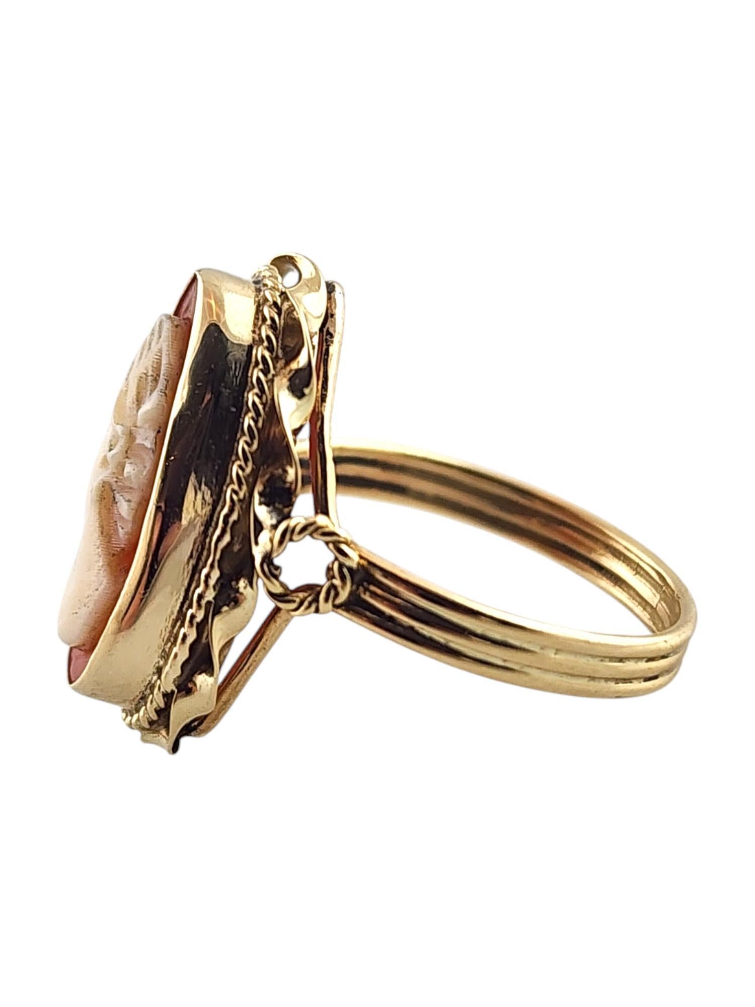 14 Karat Yellow Gold Cameo Ring Size 3

This beautiful cameo ring was crafted from 14K yellow gold for a gorgeous finish!

Ring size: 3
Shank: 2.22mm
Front: 16.7mm X 12.7mm X 6.10mm

Weight: 1.93 g/ 1.24 dwt

Hallmark: 14K

Very good condition,