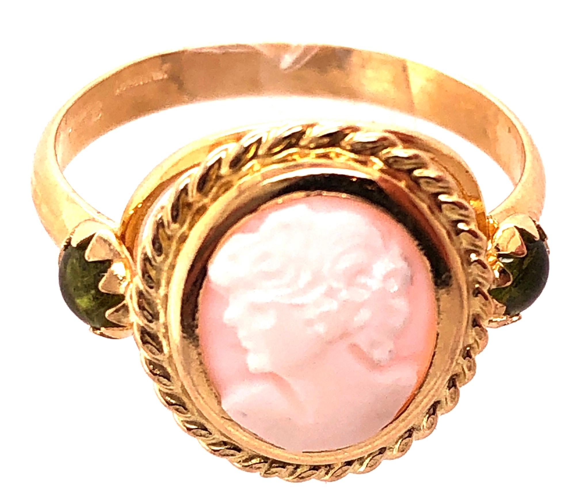 Round Cut 14 Karat Yellow Gold Cameo Ring with Stones For Sale