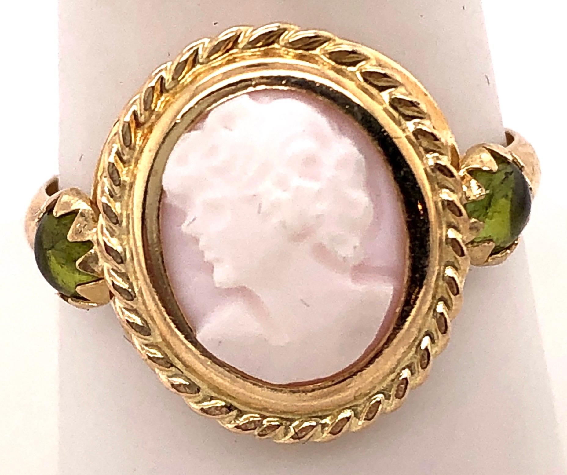 Women's or Men's 14 Karat Yellow Gold Cameo Ring with Stones For Sale