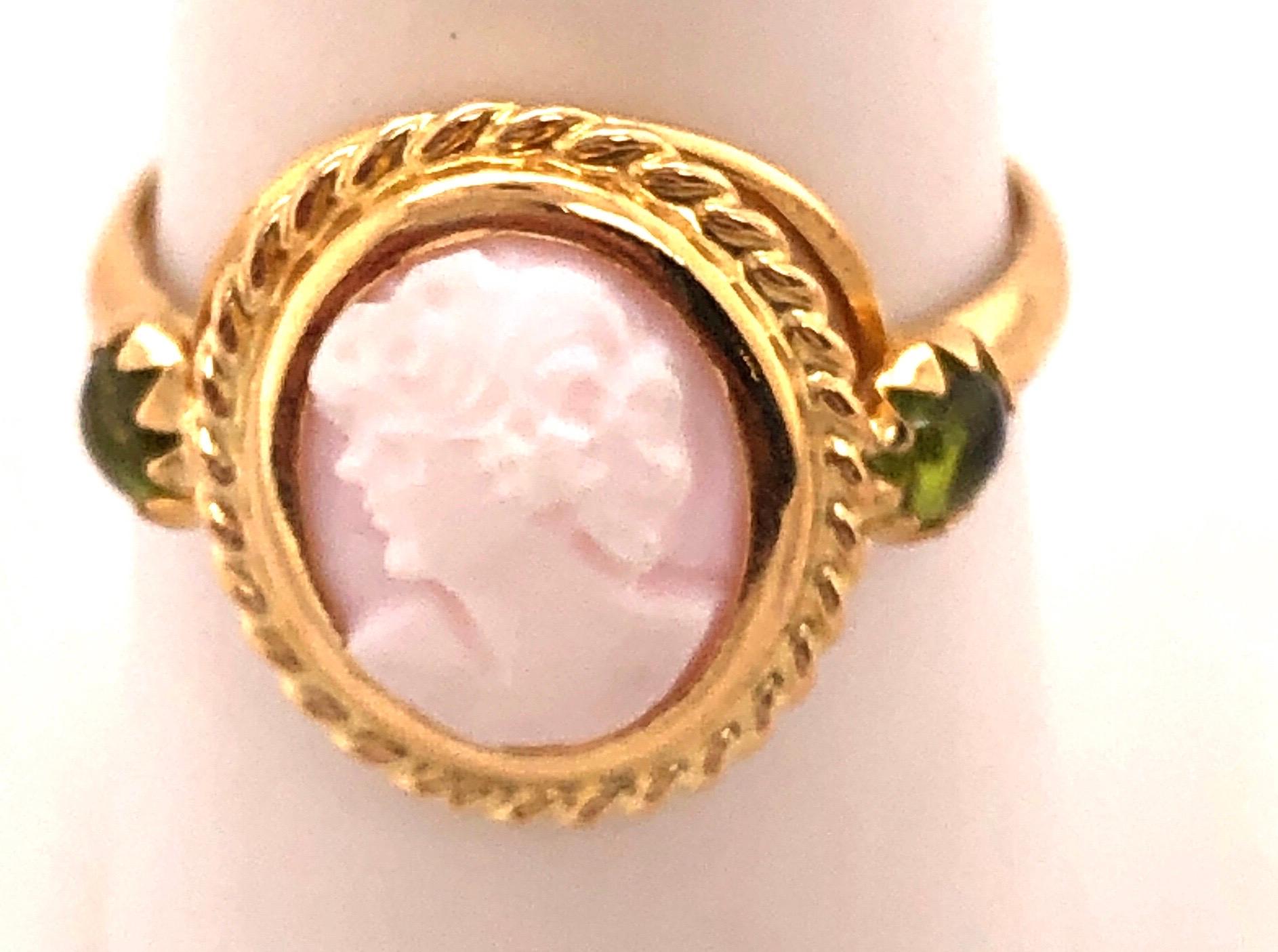 14 Karat Yellow Gold Cameo Ring with Stones In Good Condition For Sale In Stamford, CT