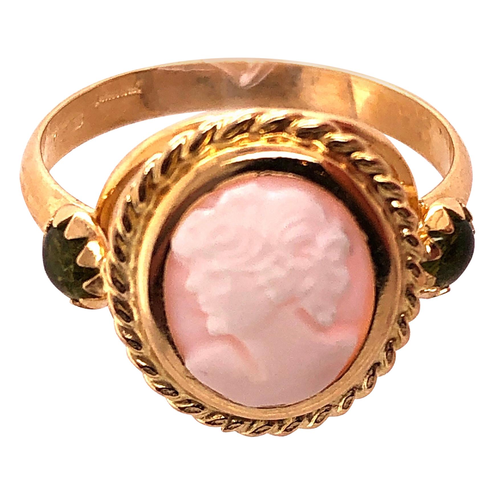 14 Karat Yellow Gold Cameo Ring with Stones For Sale