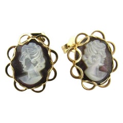Vintage 14 Karat Yellow Gold Cameo Stud Earrings