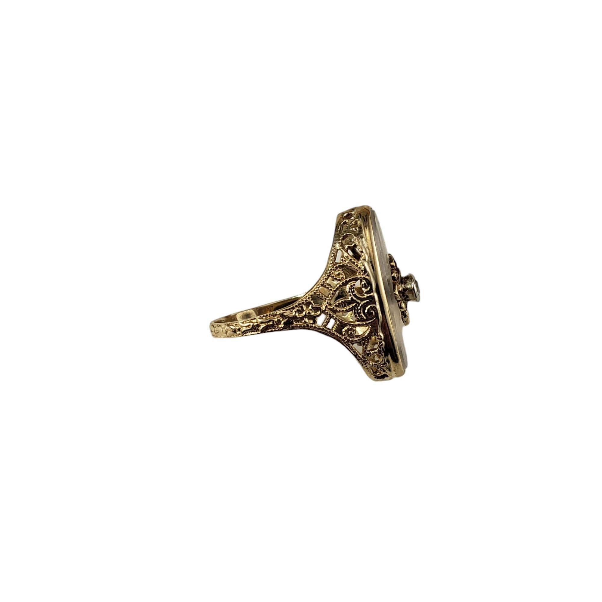 Round Cut 14 Karat Yellow Gold Camphor Glass and Diamond Ring Size 5.75 #16350