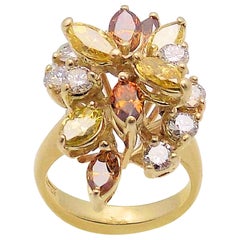 14 Karat Yellow Gold Canary and Cognac Diamond Cocktail Ring 14 Karat Yellow Gold Canary and Cognac Diamond Cocktail Ring