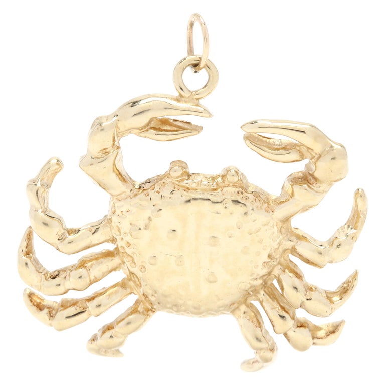 14 Karat Yellow Gold Cancer Zodiac Crab Charm / Pendant For Sale