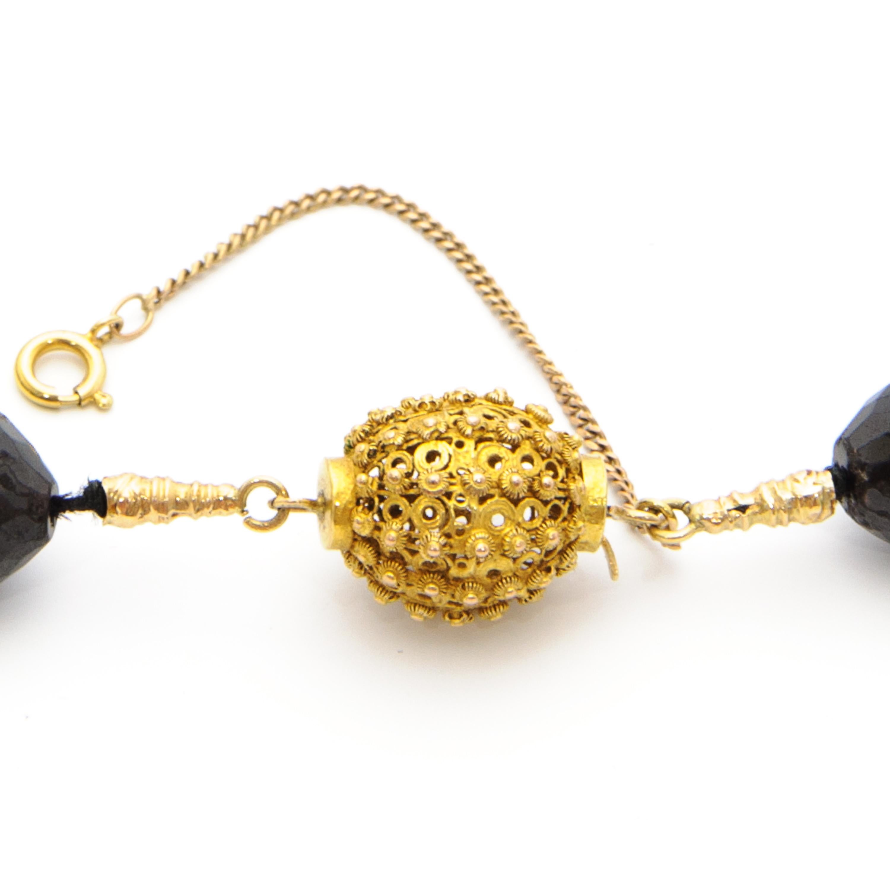 Victorian 14 Karat Gold Garnet Cannetille Beaded Necklace
