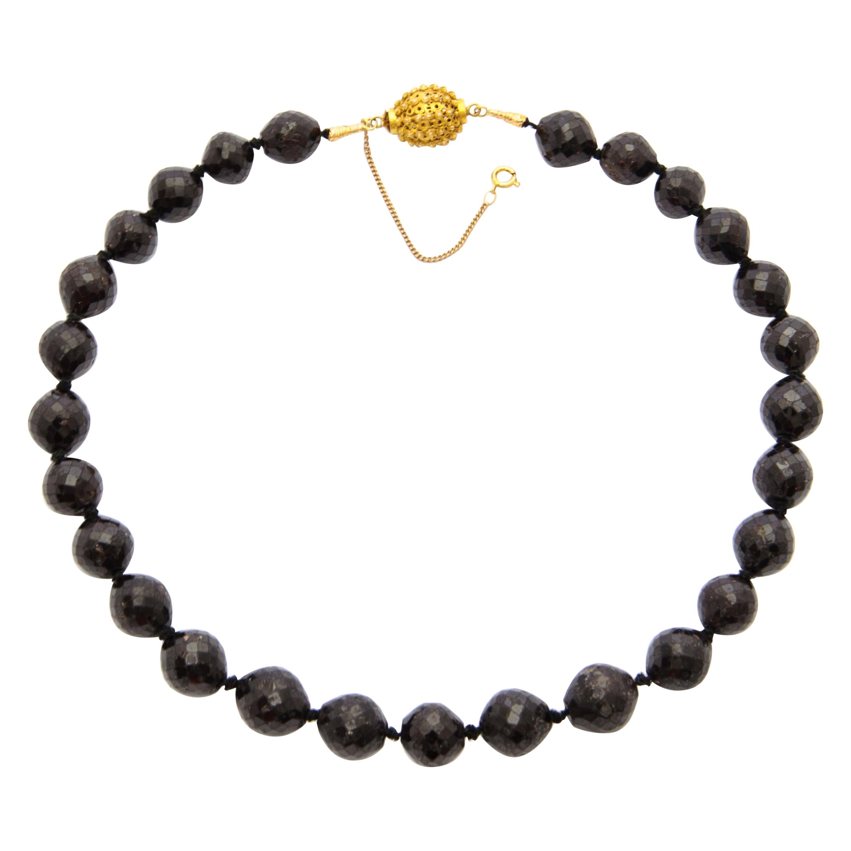 14 Karat Gold Garnet Cannetille Beaded Necklace
