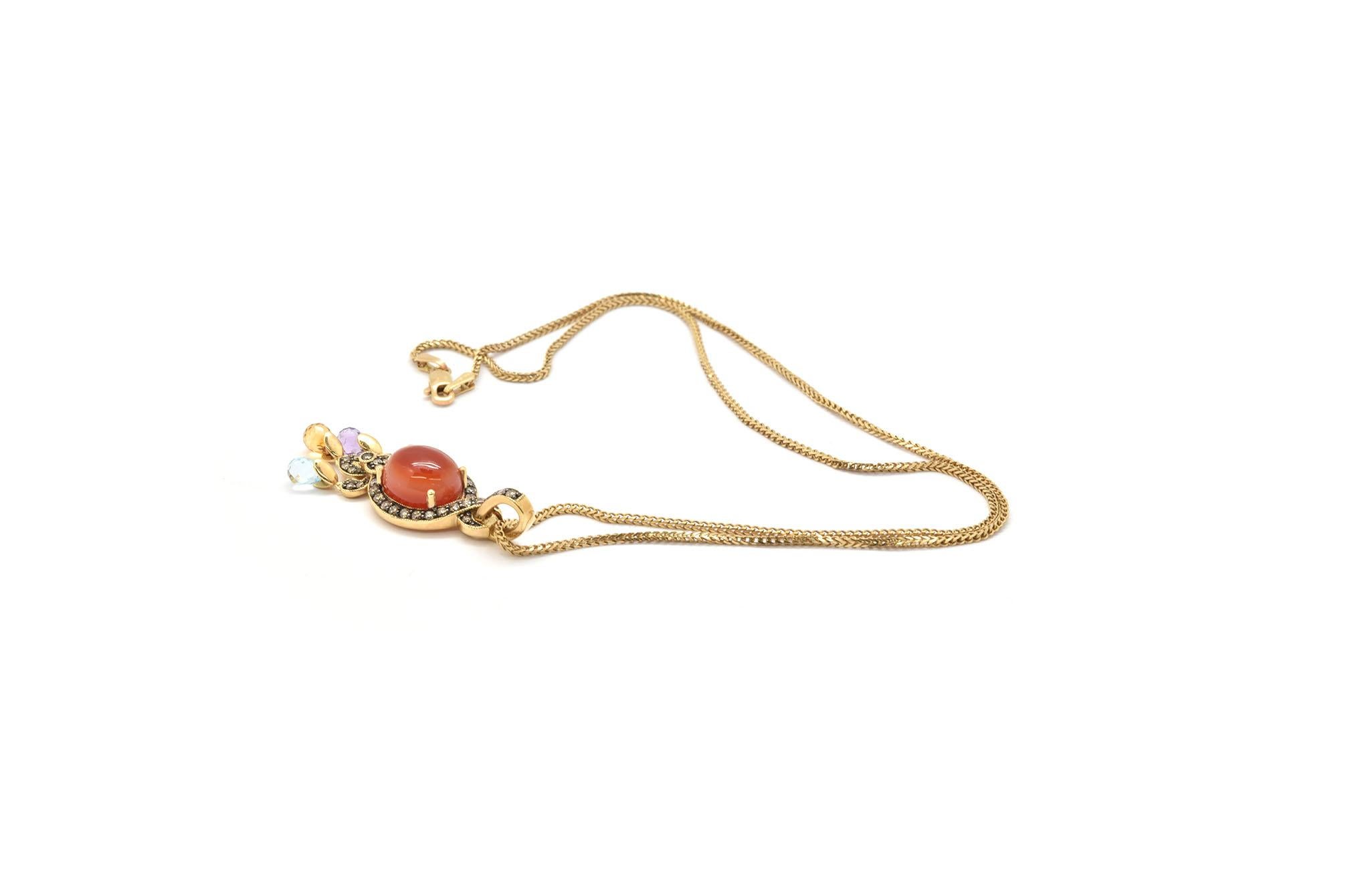 Contemporary 14 Karat Yellow Gold, Carnelian, Diamond and Color Rondelle Necklace For Sale