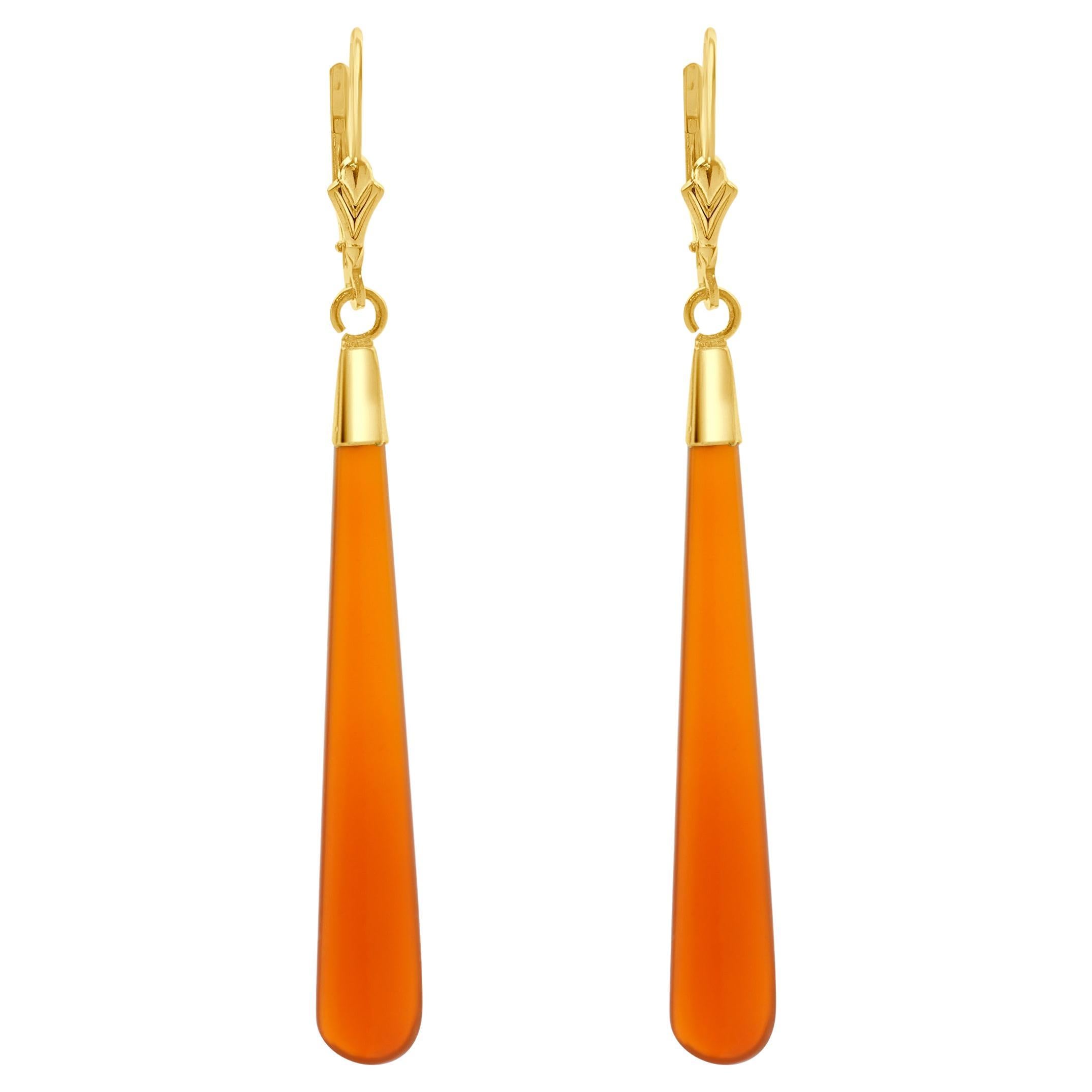 Pendientes Gota Cornalina Oro Amarillo 14 Kilates