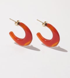 14 Karat Yellow Gold Carnelian Hoop Earrings