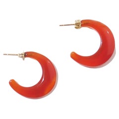 Vintage 14 Karat Yellow Gold Carnelian Hoop Earrings