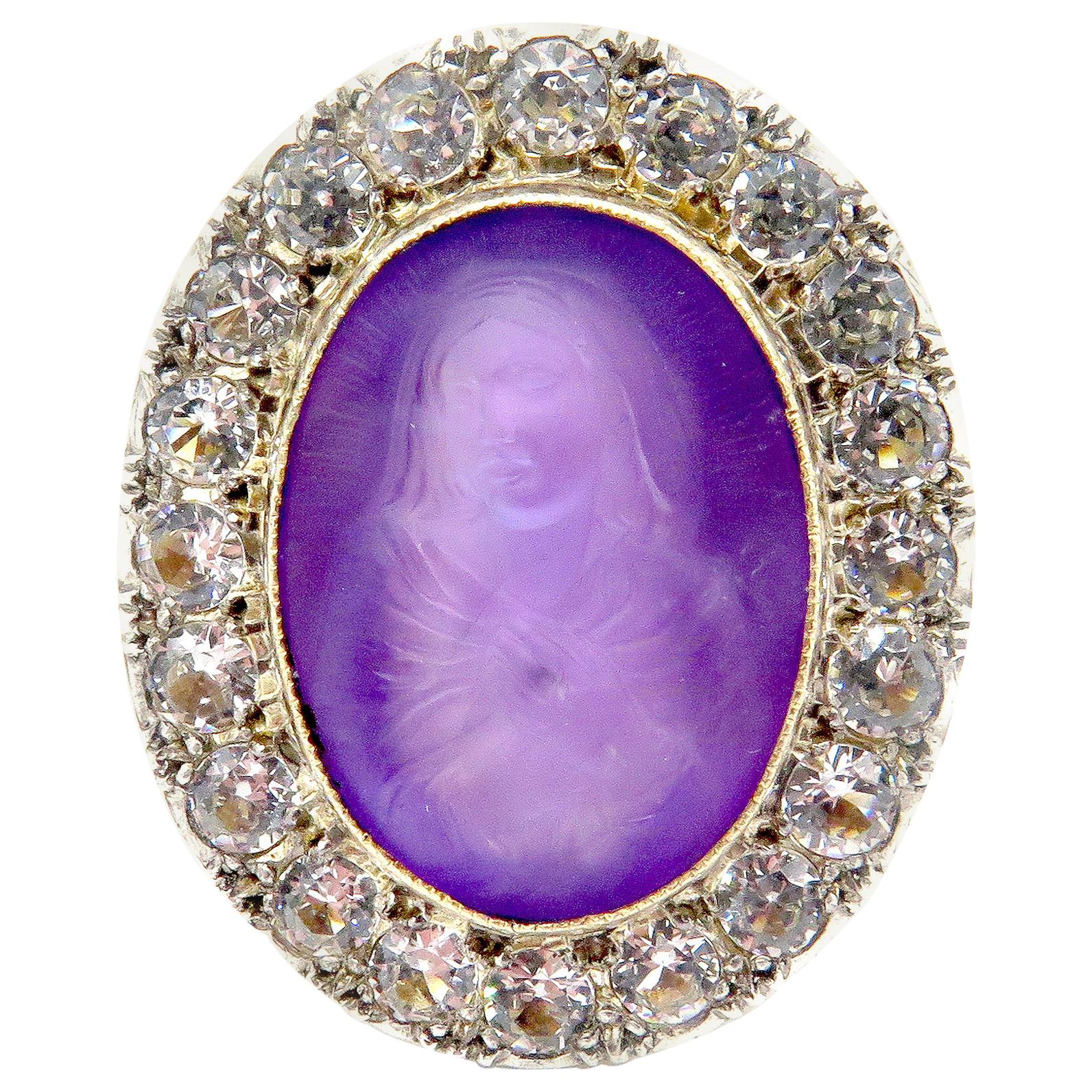 14 Karat Yellow Gold Carved Amethyst Cameo Paste Bishop’s Ring
