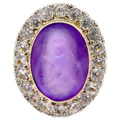 14 Karat Yellow Gold Carved Amethyst Cameo Paste Bishop’s Ring