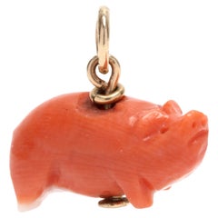 14 Karat Yellow Gold Carved Coral Pig Charm
