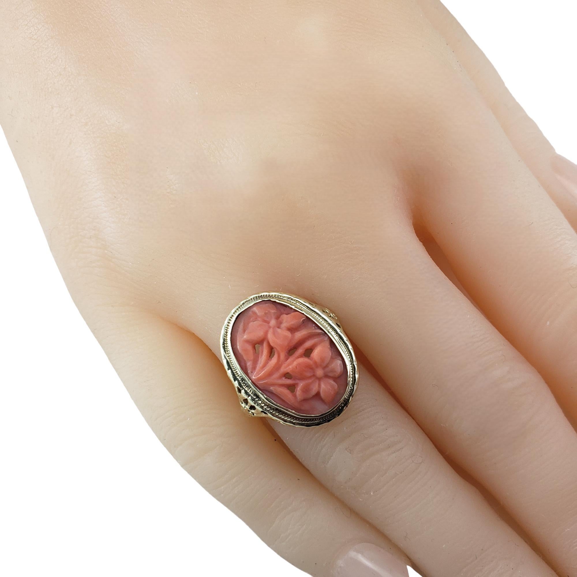 14 Karat Yellow Gold Carved Coral Ring Size 8.25 #17729 3