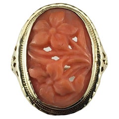 14 Karat Yellow Gold Carved Coral Ring Size 8.25 #17729