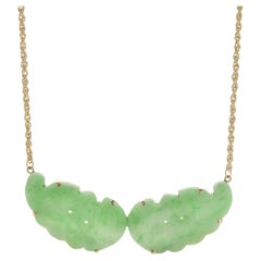 14 Karat Yellow Gold Carved Jade Collar Necklace