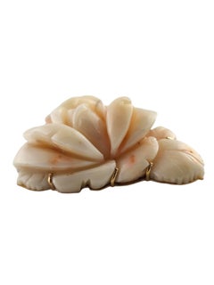 14 Karat Yellow Gold Carved Pink Coral Rose Brooch Pendant #19040