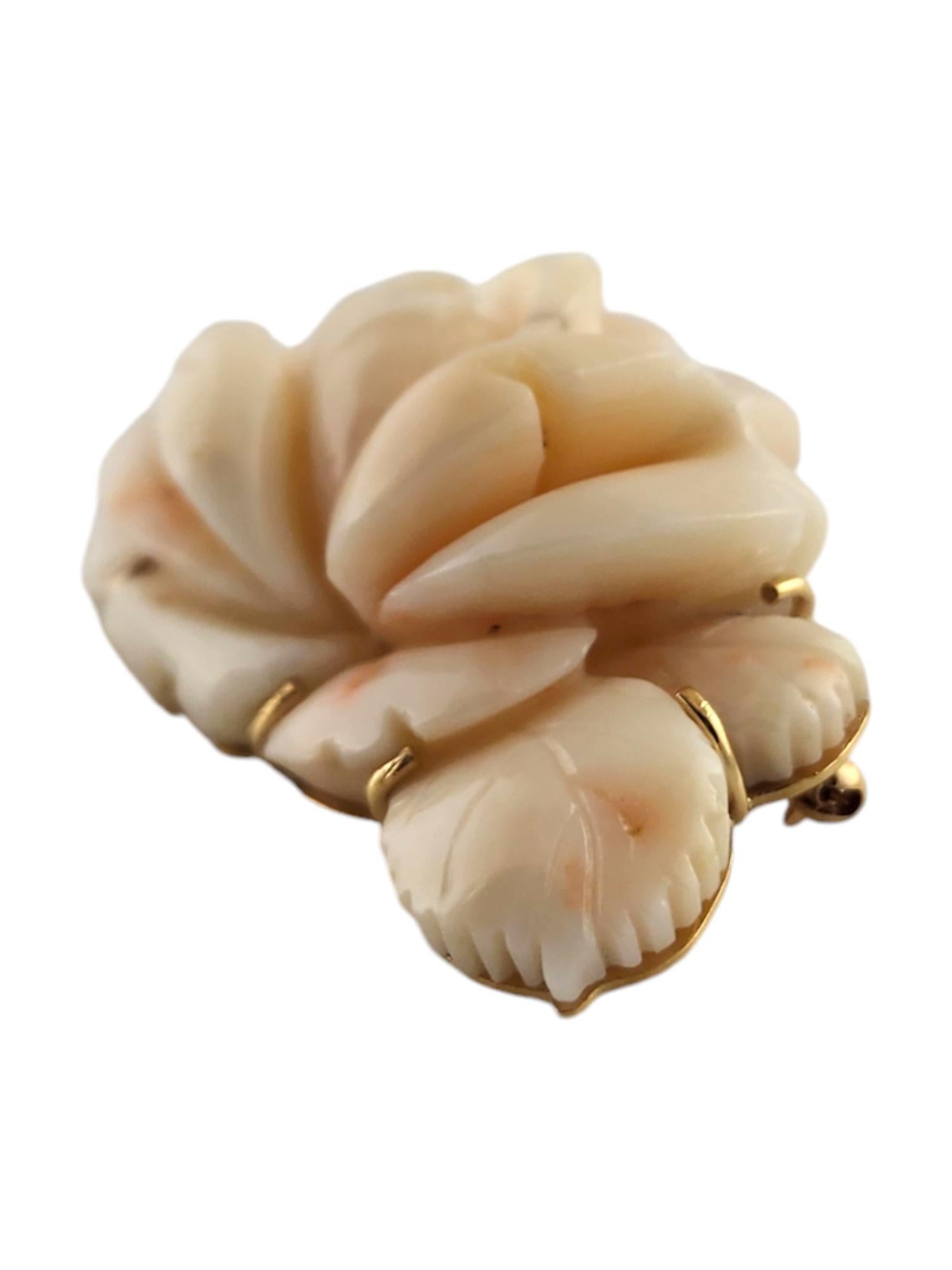 Contemporary 14 Karat Yellow Gold Carved Pink Coral Rose Brooch Pendant #19040 For Sale