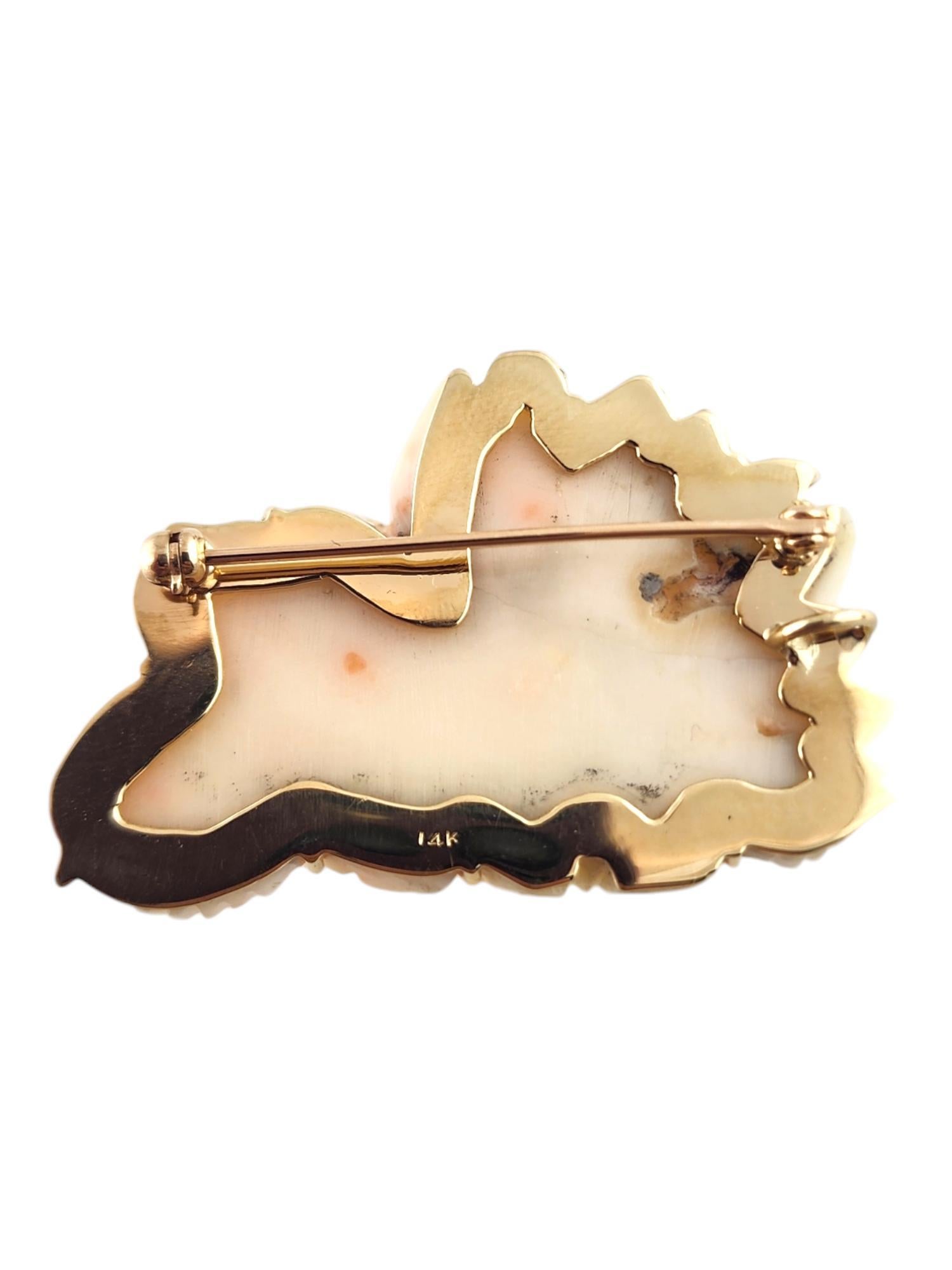 Women's 14 Karat Yellow Gold Carved Pink Coral Rose Brooch Pendant #19040 For Sale