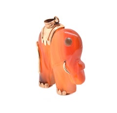 14 Karat Yellow Gold Carved Red Jade Elephant Pendant