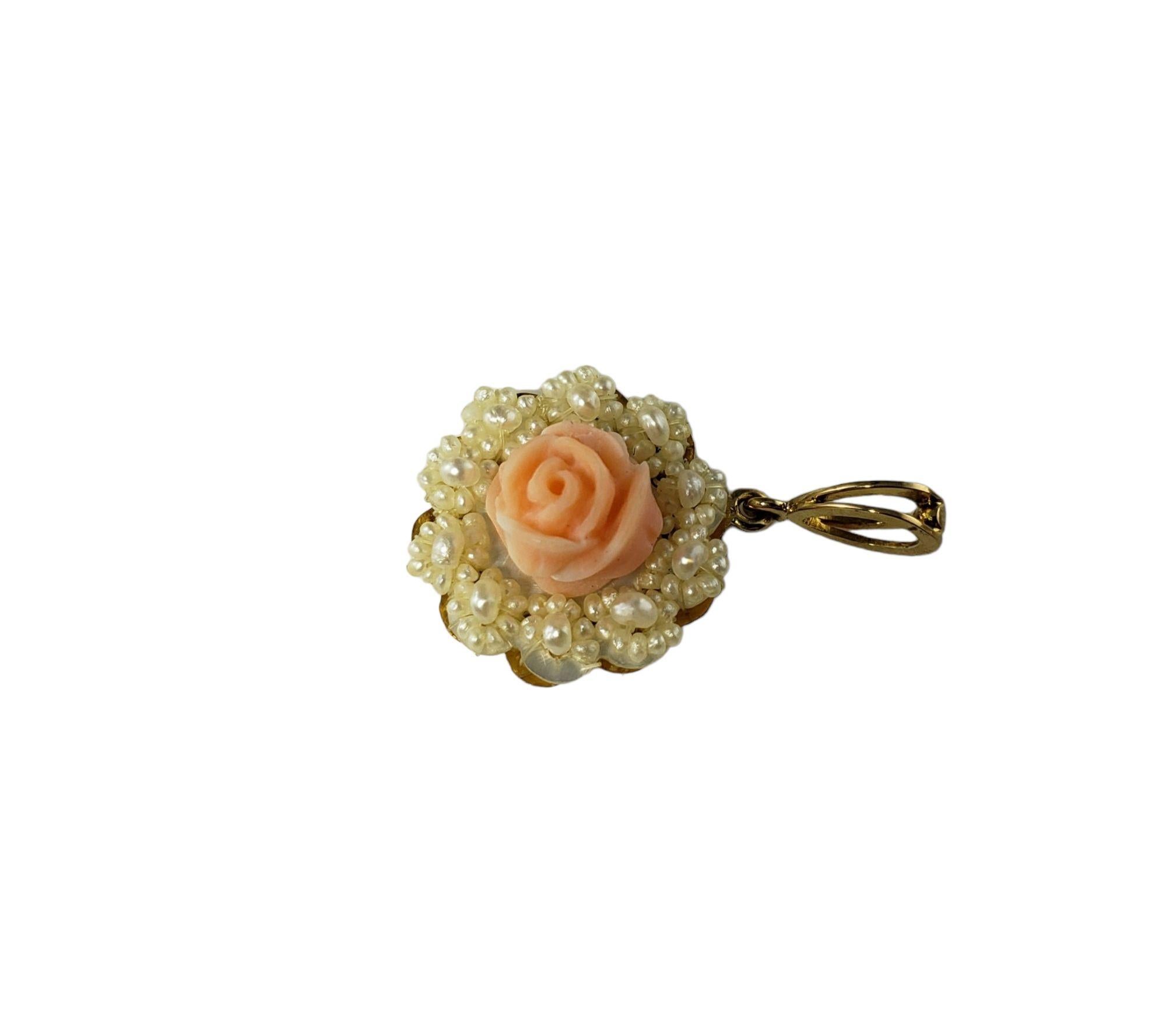 14 Karat Yellow Gold Carved Rose and Seed Pearl Pendant In Good Condition For Sale In Washington Depot, CT