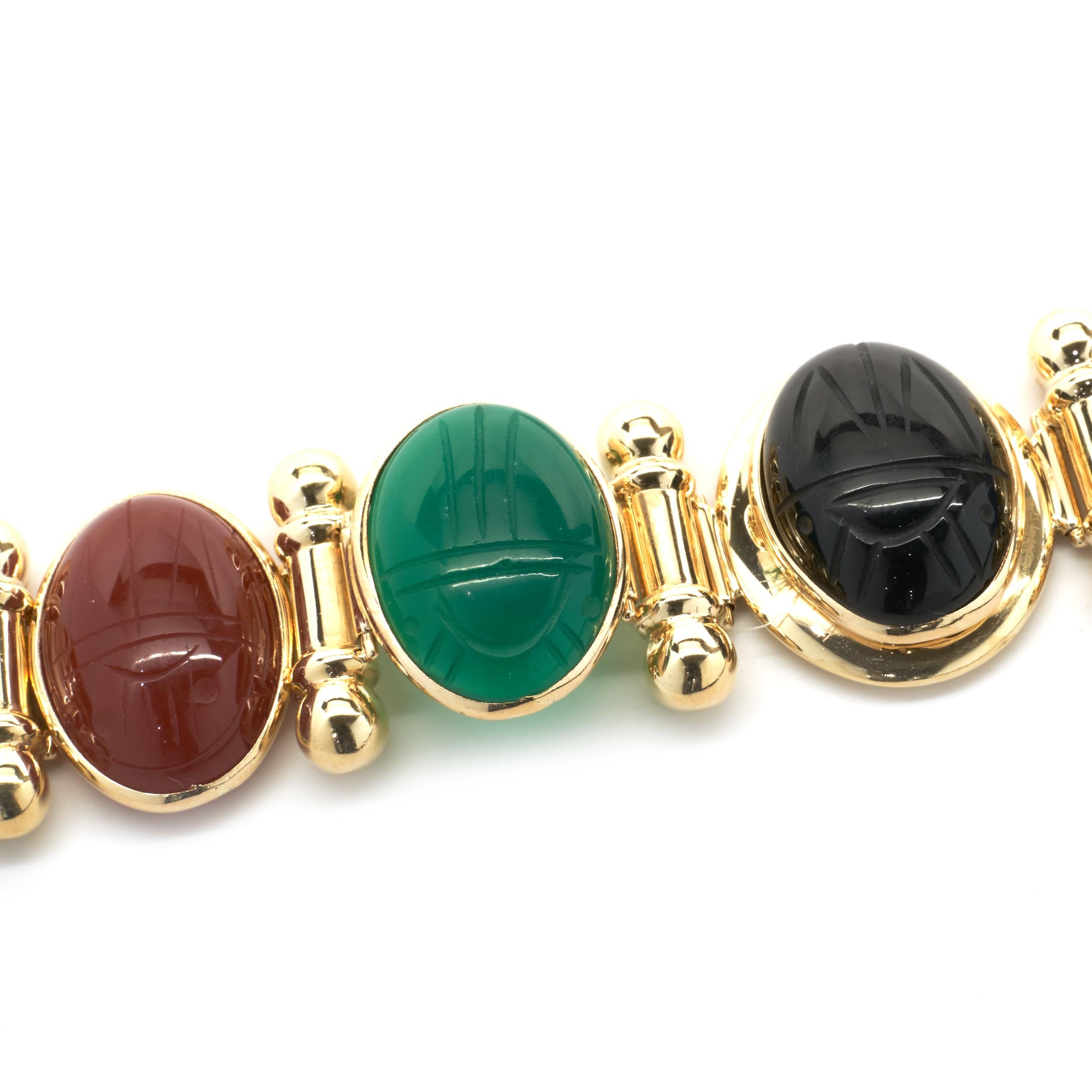 Women's 14 Karat Yellow Gold Carved Scarab Bracelet