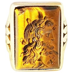 14 Karat Yellow Gold Carved Tiger's Eye Ring