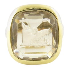 14 Karat Yellow Gold Carved Wild Boar on Stone Ring