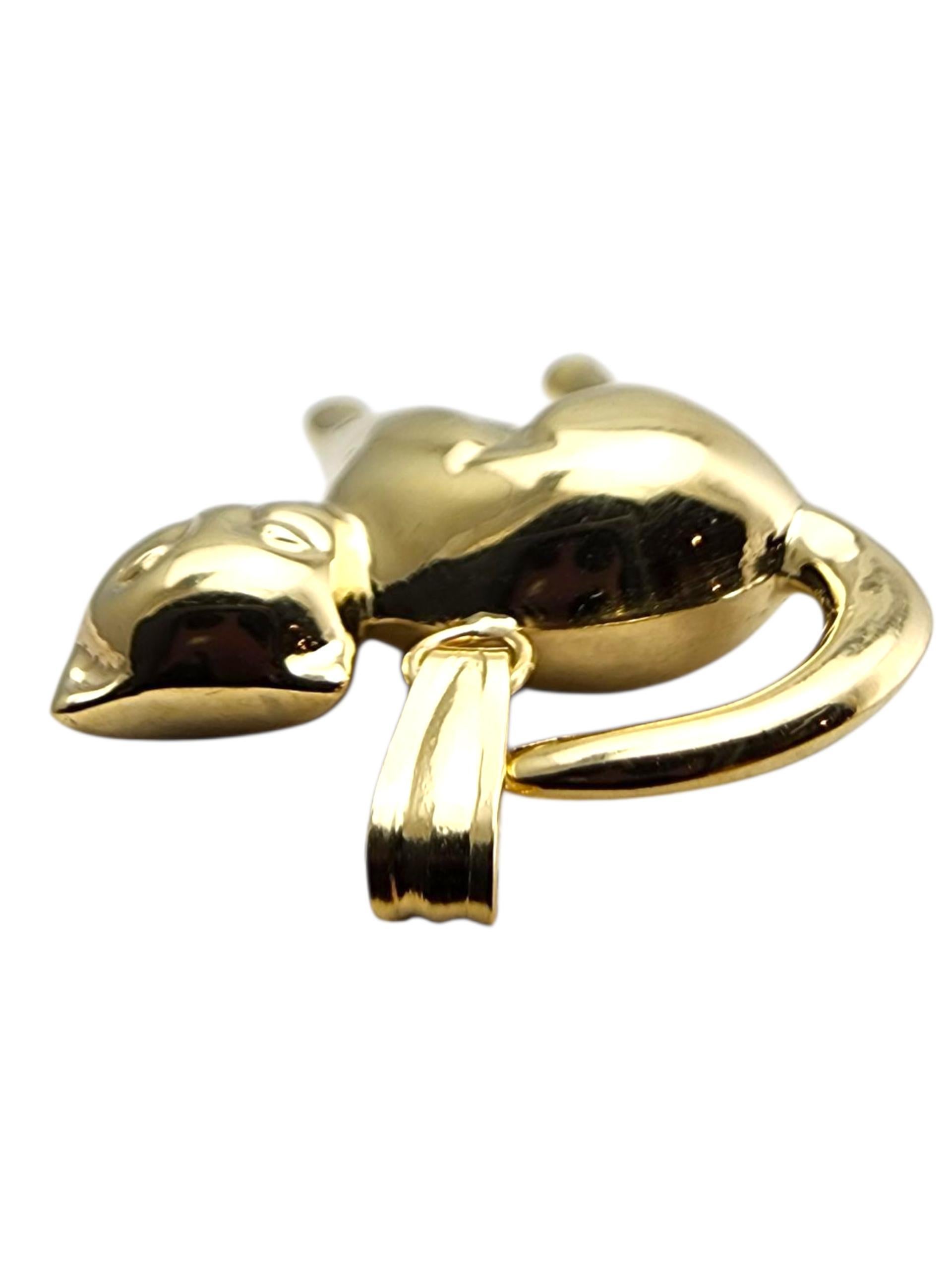 Pendentif chat en or jaune 14 carats #23675 en vente 3