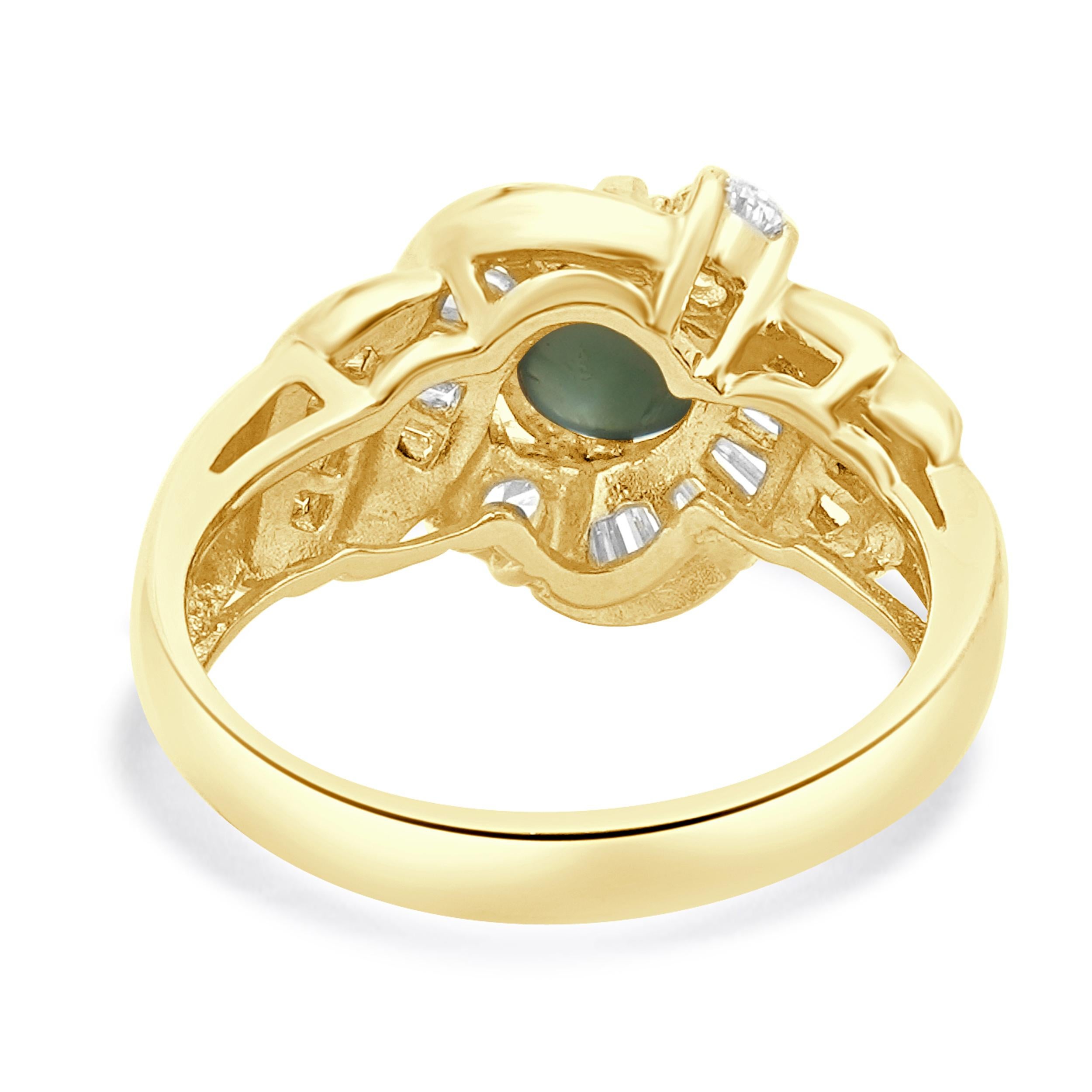 Bague en or jaune 14 carats avec alexandrite et diamant en forme d'œil de chat Excellent état - En vente à Scottsdale, AZ