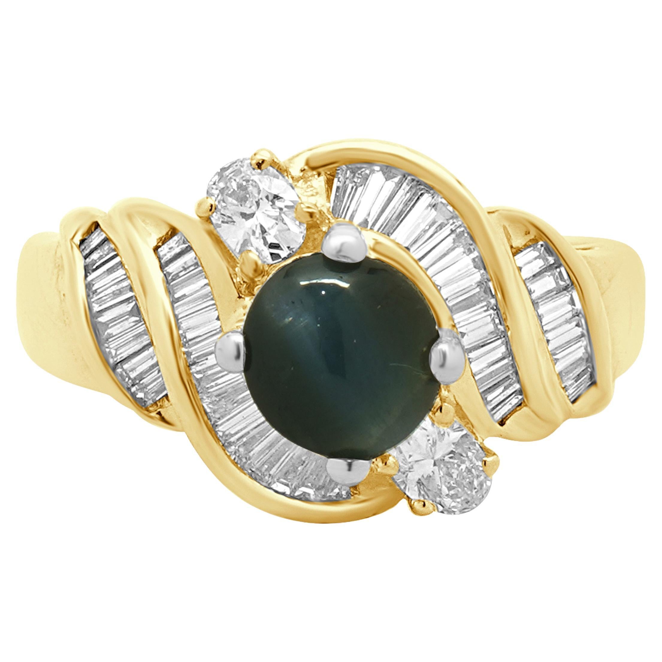 14 Karat Yellow Gold Cat’s Eye Alexandrite and Diamond Ring