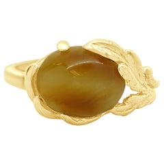 Bague Foliage Catseye en or jaune 14 carats
