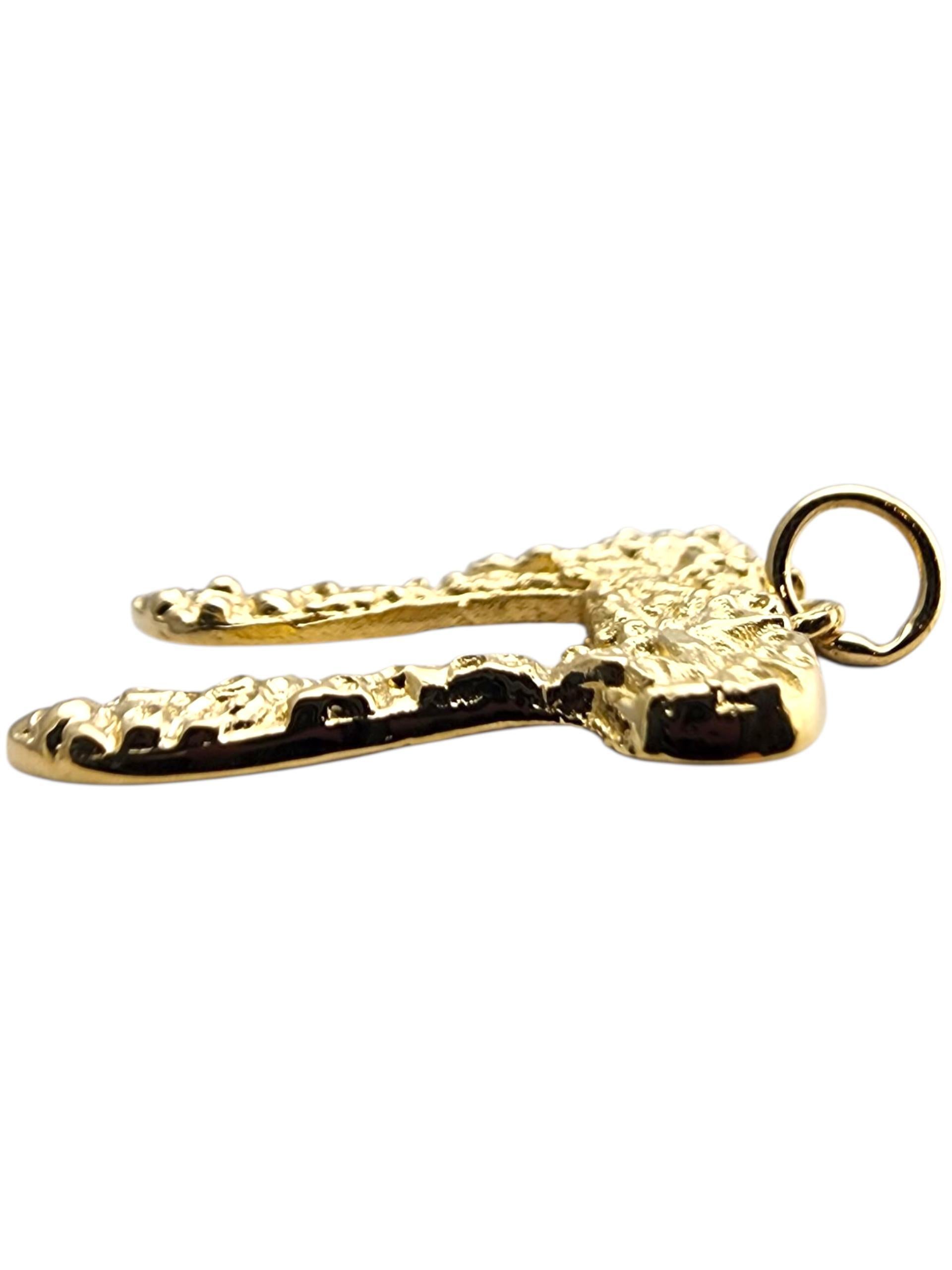 14 Karat Yellow Gold Chai Nugget Pendant-

This 14 karat yellow gold Chai nugget pendant features a bold and textured nugget design paired with the meaningful Hebrew symbol for “life.” Its polished finish gives it a warm, radiant shine, making it a