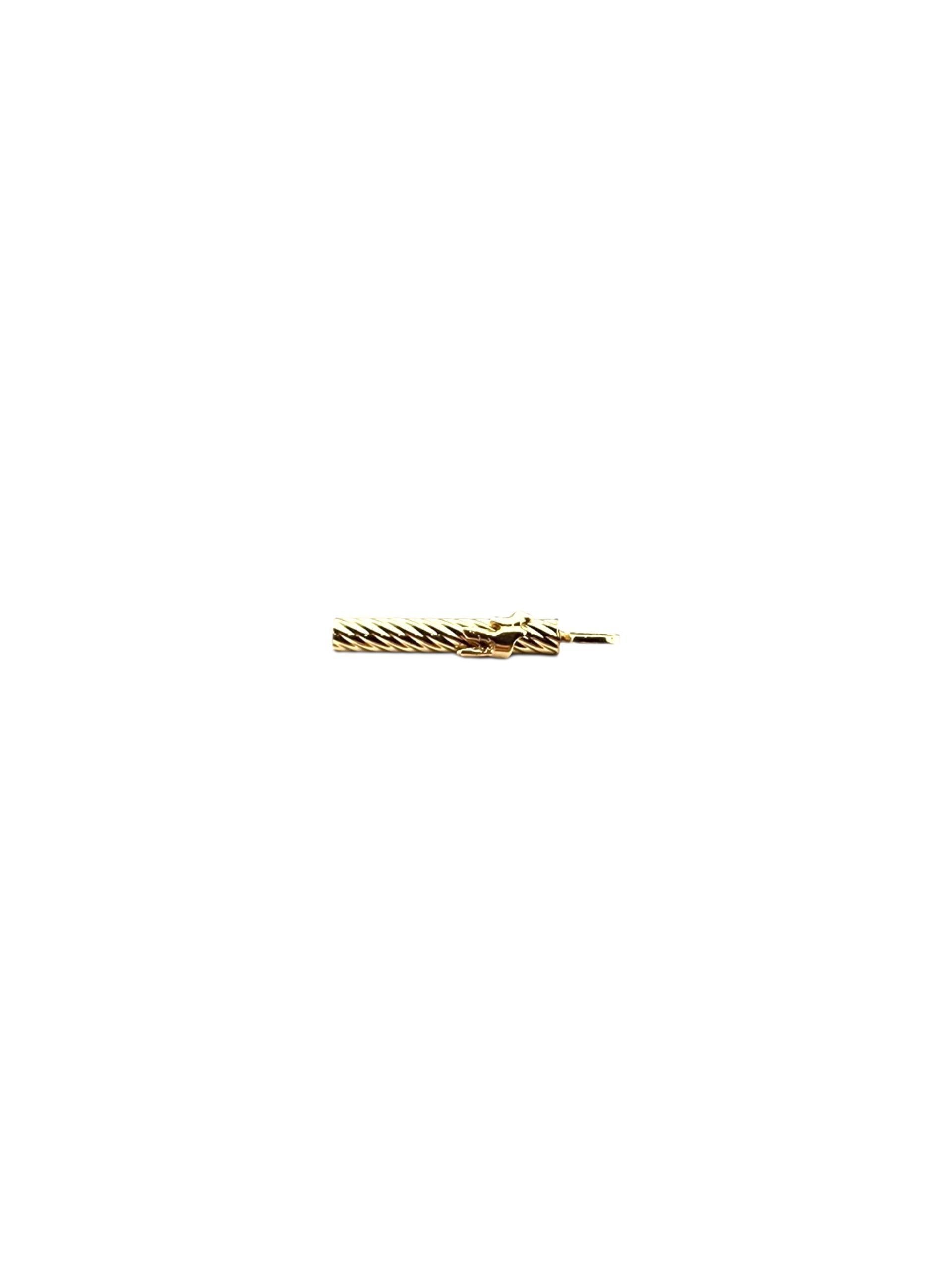 Mezuzah en or jaune 14 carats avec pendentif Chai

Ce pendentif mezuzah Chai en or jaune 14 carats présente une finition polie avec des détails complexes, combinant le symbole hébreu signifiant 