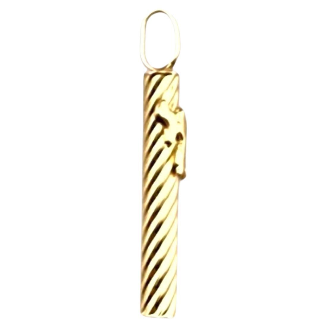 14 Karat Yellow Gold Chai Pendant Mezuzah #24290 For Sale