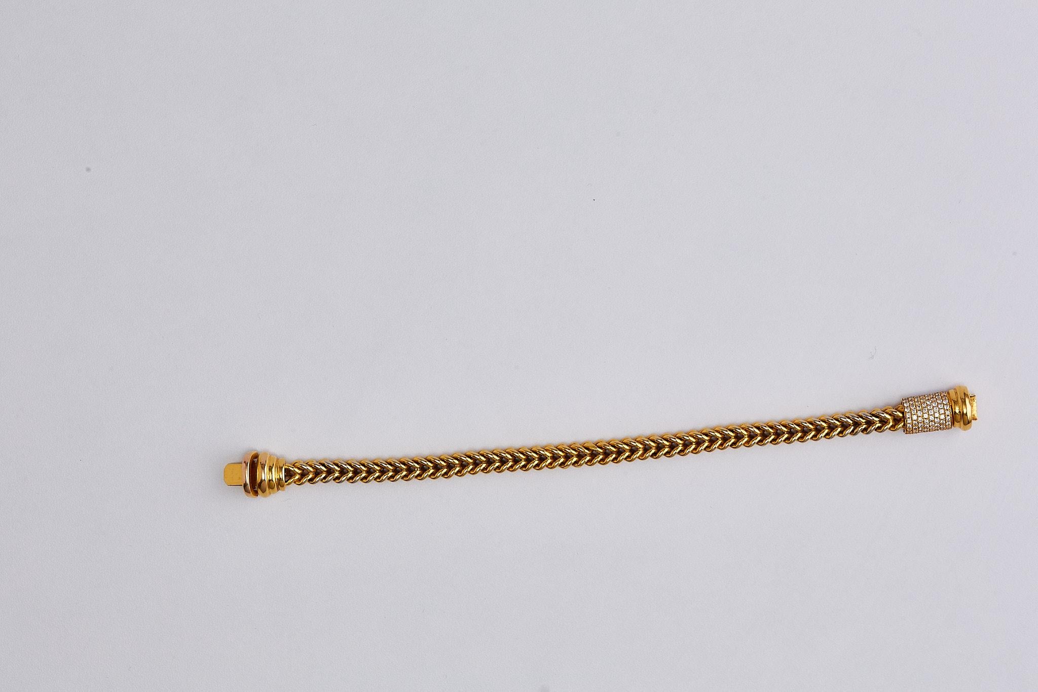 Bracelet chaîne en or jaune 14 carats avec fermoir en diamants Excellent état - En vente à Tel Aviv, IL