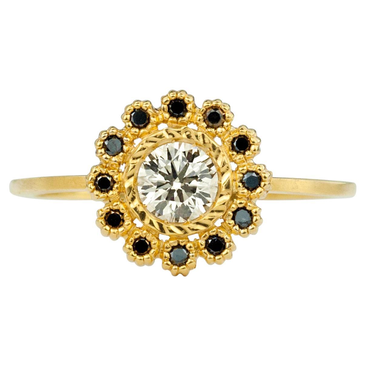 Syna Yellow Gold Mini Champagne Diamond Pave Ring For Sale at 1stDibs