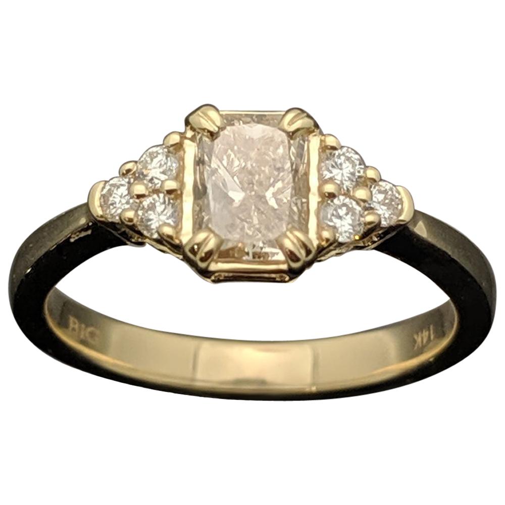 14 Karat Yellow Gold Champagne Diamond Ring For Sale