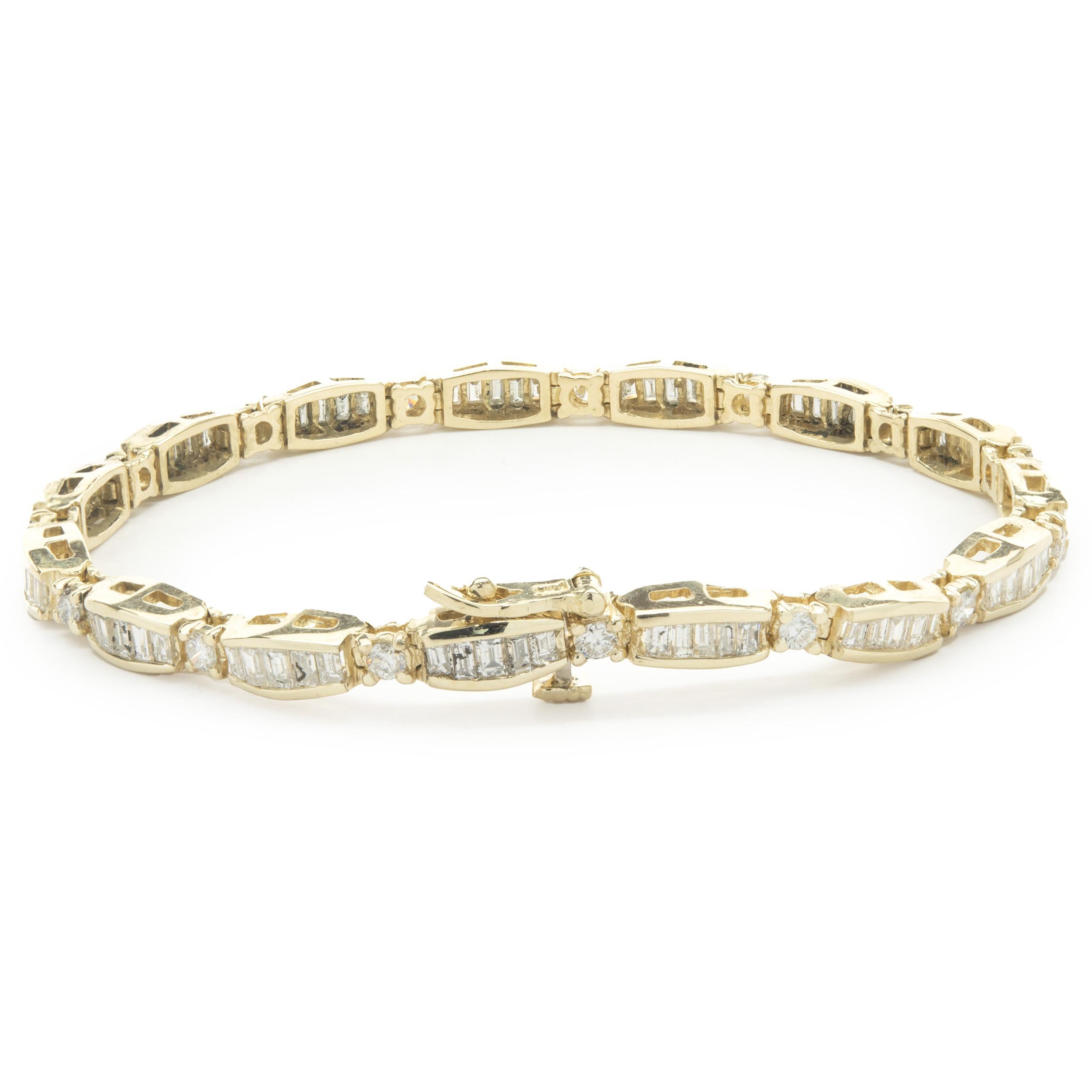 14 Karat Yellow Gold Channel Set Baguette Cut Diamond Inline Bracelet In Excellent Condition In Scottsdale, AZ