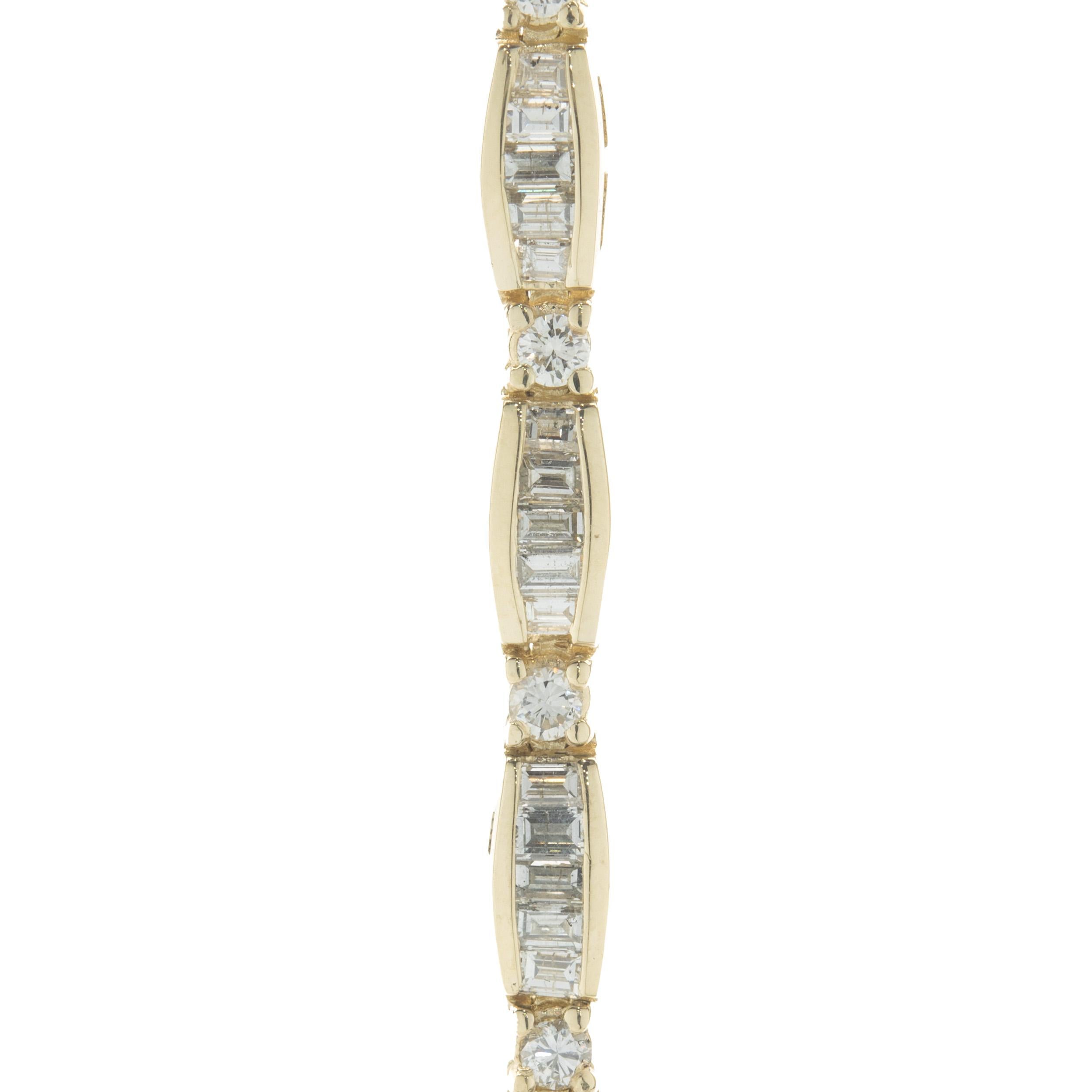 Women's 14 Karat Yellow Gold Channel Set Baguette Cut Diamond Inline Bracelet