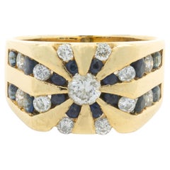 14 Karat Yellow Gold Channel Set Diamond and Sapphire Star Ring