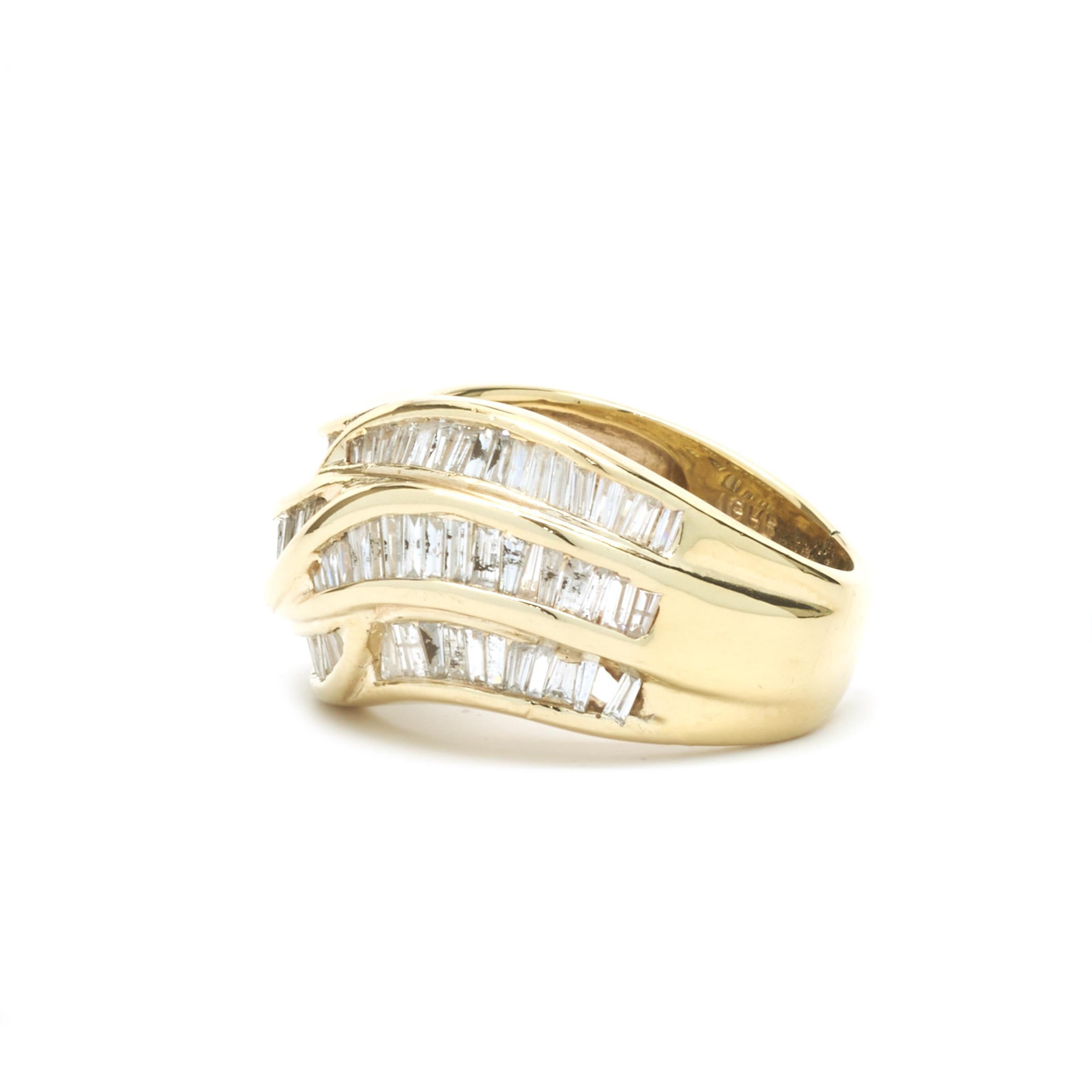 Baguette Cut 14 Karat Yellow Gold Channel Set Diamond Baguette Ring For Sale