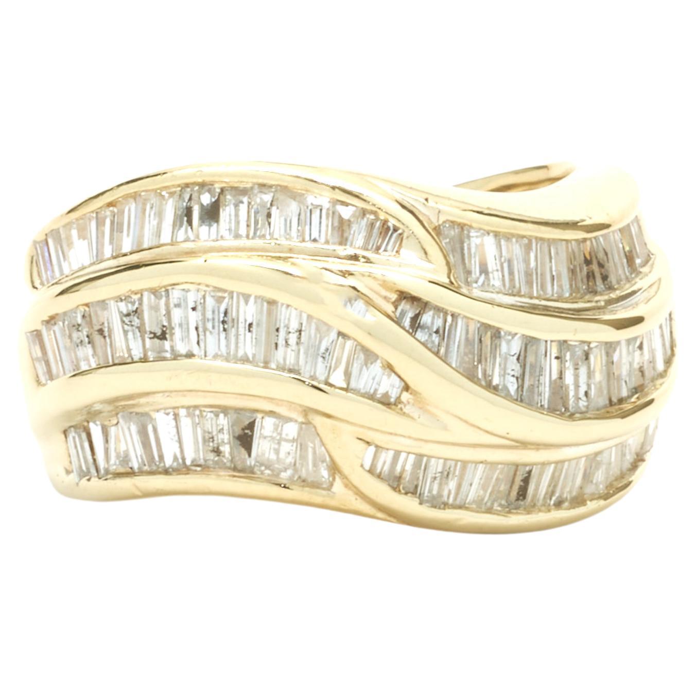 14 Karat Yellow Gold Channel Set Diamond Baguette Ring For Sale