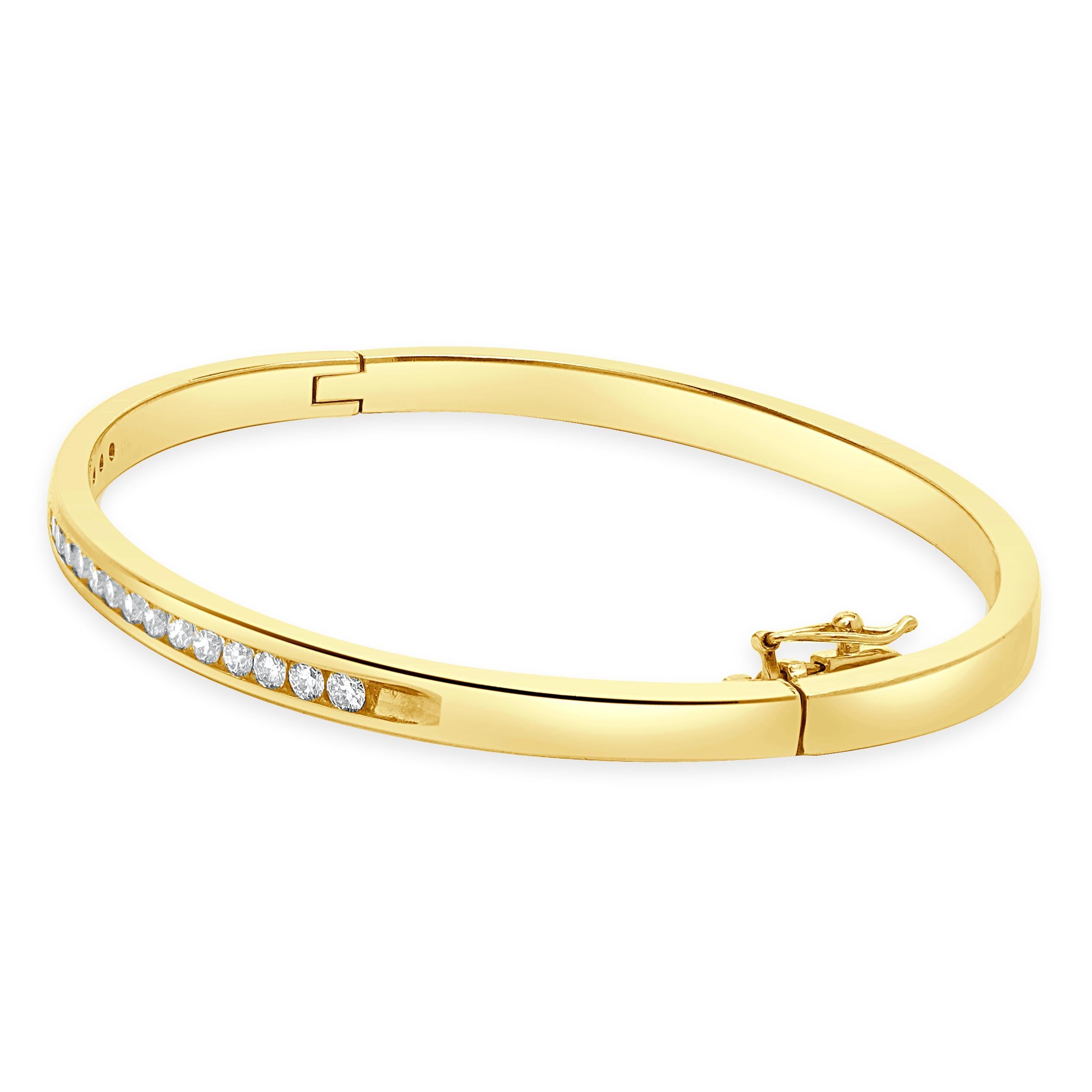Material: 14K yellow gold
Diamonds: 20 round brilliant cut = 1.00cttw
Color: H
Clarity: SI1
Dimensions: bracelet will fit up to a 7-inch wrist
Weight: 18.08 grams