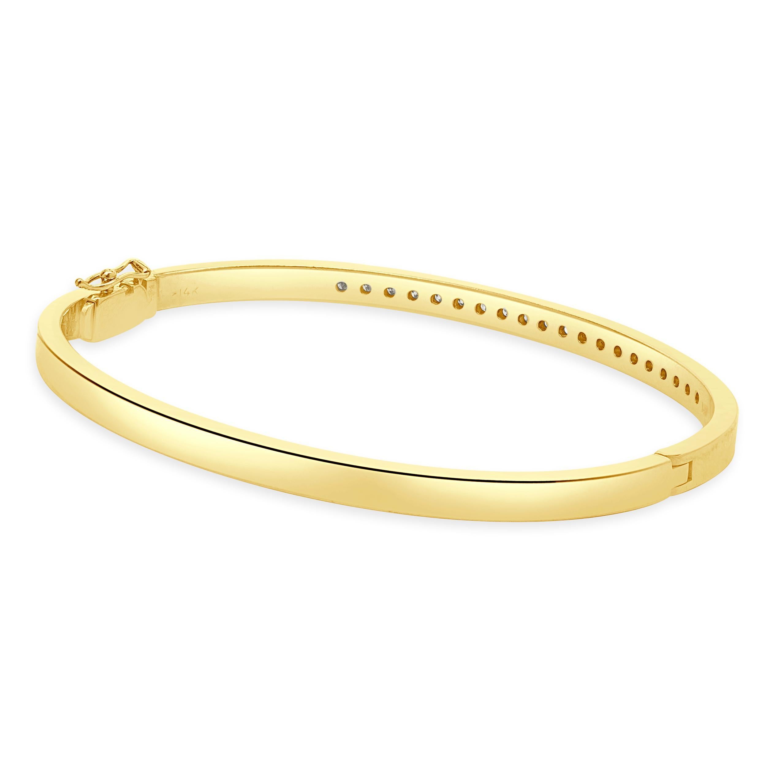 Round Cut 14 Karat Yellow Gold Channel Set Diamond Bangle Bracelet